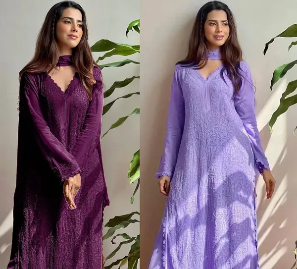 Georgette_Chikankari_Kurta_Set_Duo_Wine_And_Lavender_Pack_Of_2