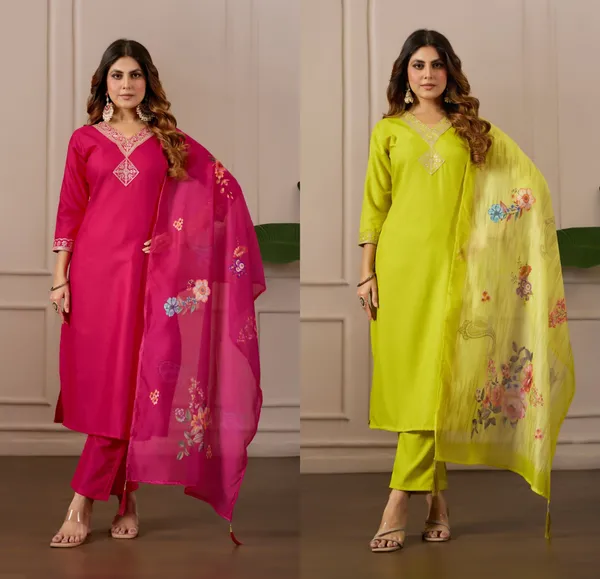 Pure_Cotton_Embroidered_Kurta_Set_Duo_Pink_And_Green