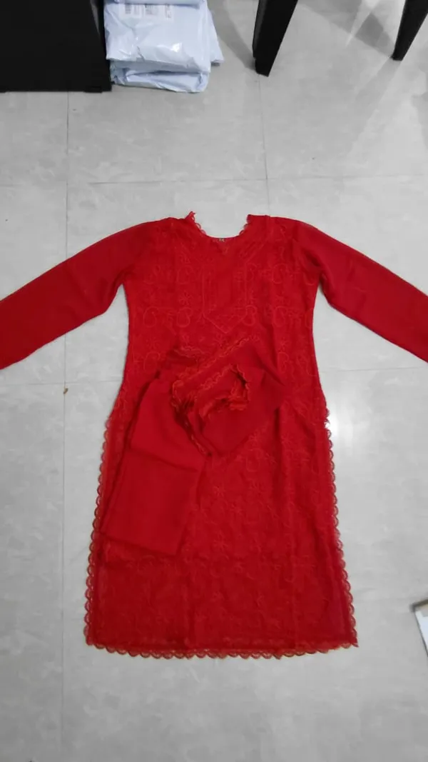 Red_Chikankari_Embroidery_Kurta_With_Pant_And_Dupatta_For_Women