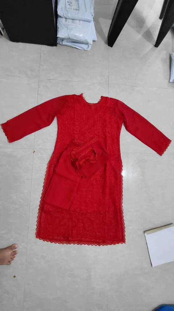 Red_Chikankari_Embroidery_Kurta_With_Pant_And_Dupatta_For_Women