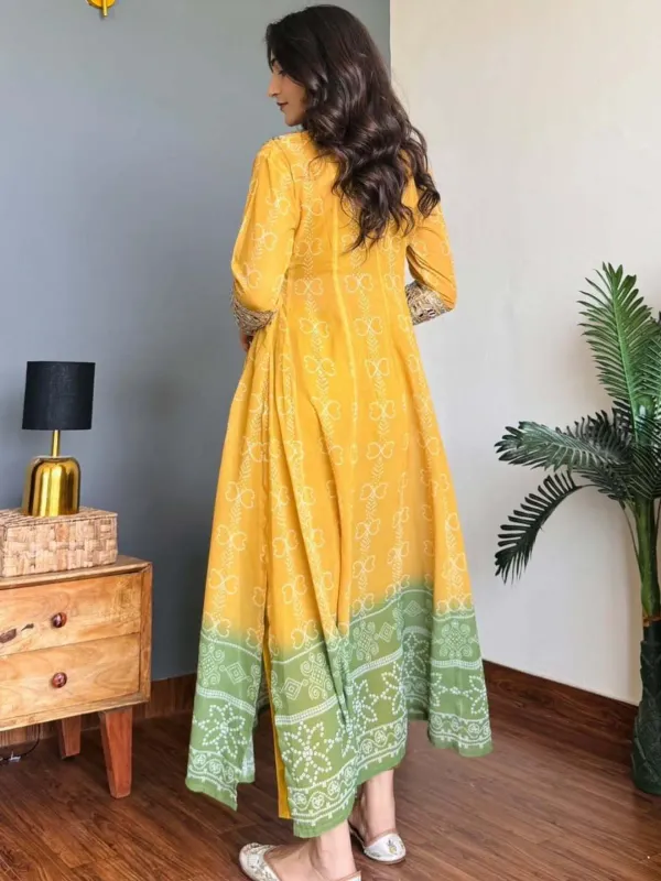 Mustard_Yellow_And_Green_Faux_Georgette_Kurti_Set_With_Mirror_Work_|_3_Piece_Festive_Wear