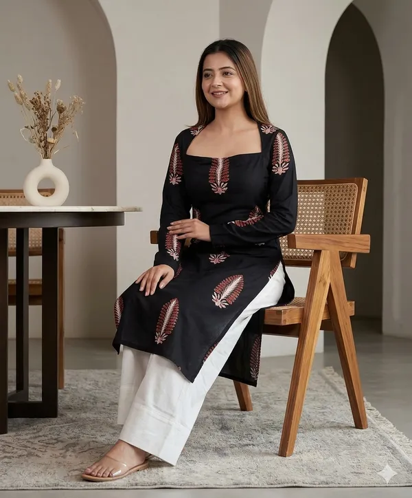 Women_Black_Rayon_Printed_Straight_Kurti_Square_Neck_Long_Kurta_Casual_Office_Wear_Ethnic_Kurti