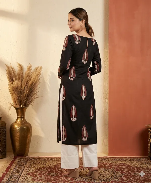 Women_Black_Rayon_Printed_Straight_Kurti_Square_Neck_Long_Kurta_Casual_Office_Wear_Ethnic_Kurti