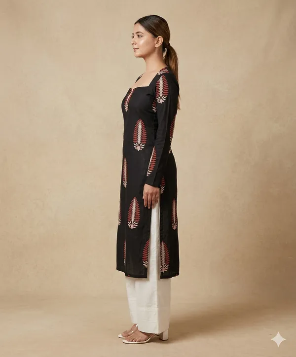 Women_Black_Rayon_Printed_Straight_Kurti_Square_Neck_Long_Kurta_Casual_Office_Wear_Ethnic_Kurti