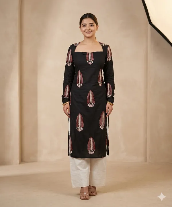 Women_Black_Rayon_Printed_Straight_Kurti_Square_Neck_Long_Kurta_Casual_Office_Wear_Ethnic_Kurti