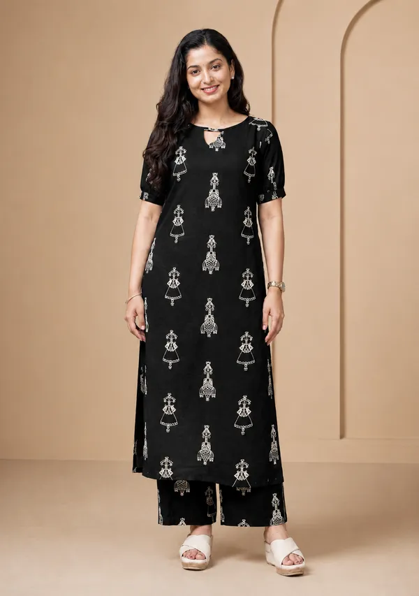 Women_Black_Rayon_Printed_Kurta_Pant_Set_Elegant_Ethnic_Kurti_Pant_Set_Daily_Wear_And_Festive_Wear