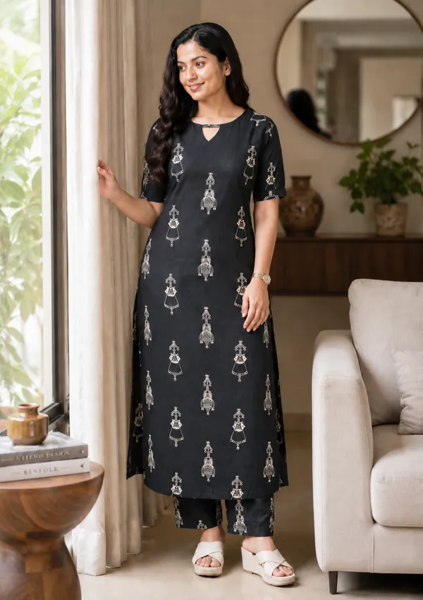 Women_Black_Rayon_Printed_Kurta_Pant_Set_Elegant_Ethnic_Kurti_Pant_Set_Daily_Wear_And_Festive_Wear