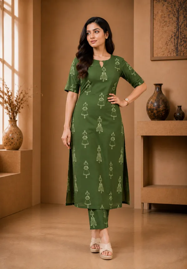 Women_Green_Rayon_Printed_Kurta_Pant_Set_Straight_Fit_Ethnic_Wear_Comfortable_Daily_Wear_Kurti_Set