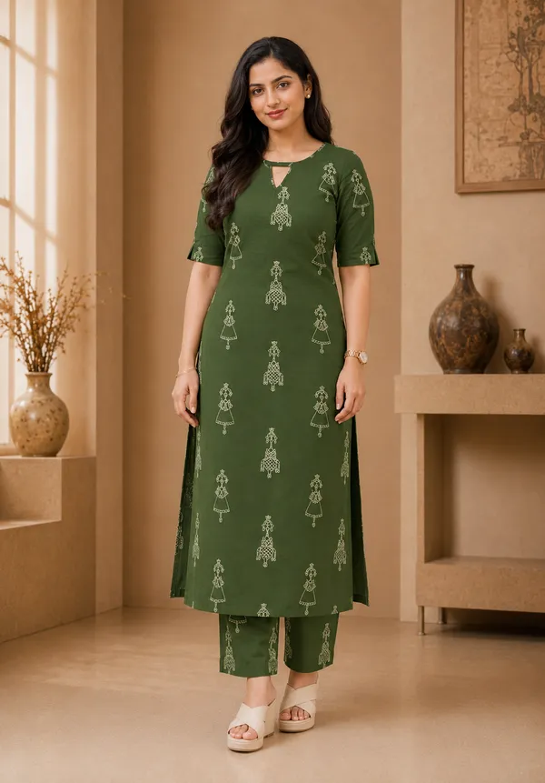 Women_Green_Rayon_Printed_Kurta_Pant_Set_Straight_Fit_Ethnic_Wear_Comfortable_Daily_Wear_Kurti_Set