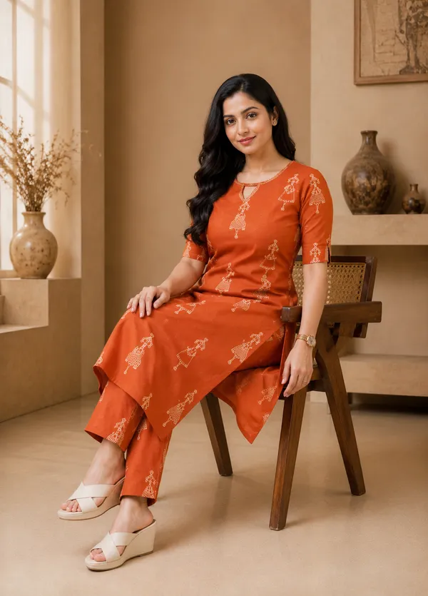 Women_Orange_Rayon_Printed_Kurta_Pant_Set_Stylish_Straight_Kurti_Pant_Set_Casual_And_Office_Wear
