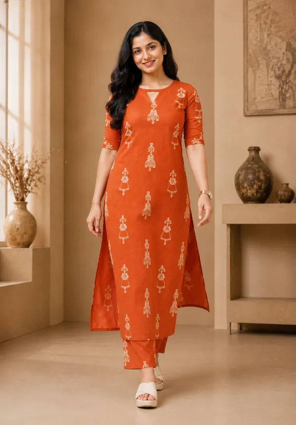Women_Orange_Rayon_Printed_Kurta_Pant_Set_Stylish_Straight_Kurti_Pant_Set_Casual_And_Office_Wear