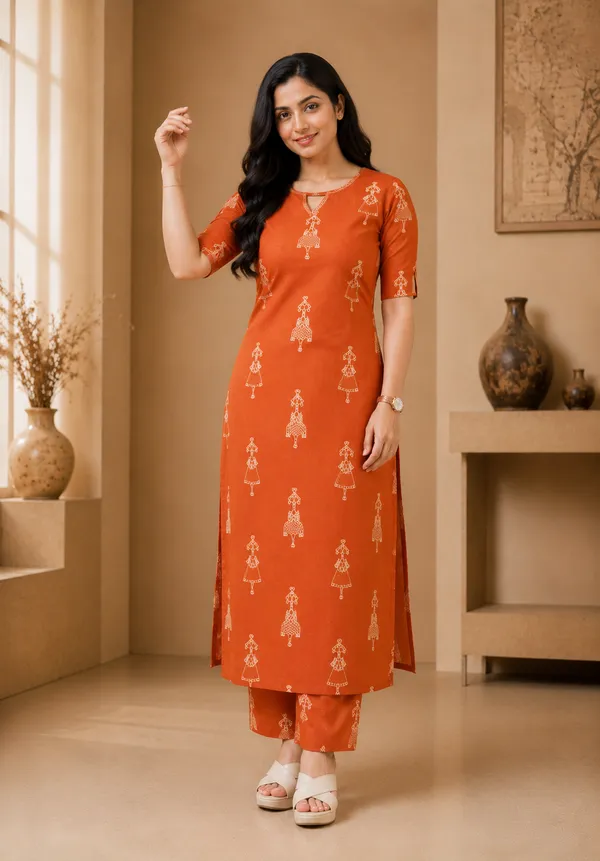 Women_Orange_Rayon_Printed_Kurta_Pant_Set_Stylish_Straight_Kurti_Pant_Set_Casual_And_Office_Wear