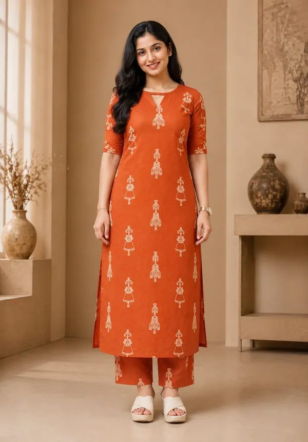 Women_Orange_Rayon_Printed_Kurta_Pant_Set_Stylish_Straight_Kurti_Pant_Set_Casual_And_Office_Wear