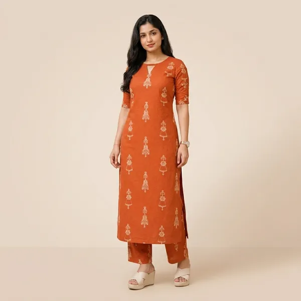 Women_Orange_Rayon_Printed_Kurta_Pant_Set_Stylish_Straight_Kurti_Pant_Set_Casual_And_Office_Wear