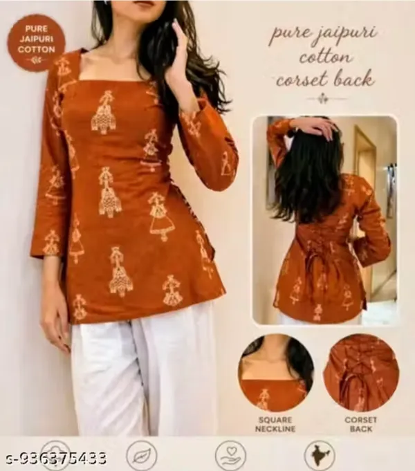 Women_Rust_Orange_Rayon_Printed_Peplum_Top_Square_Neck_Flared_Kurti_Top_Casual_Ethnic_Wear