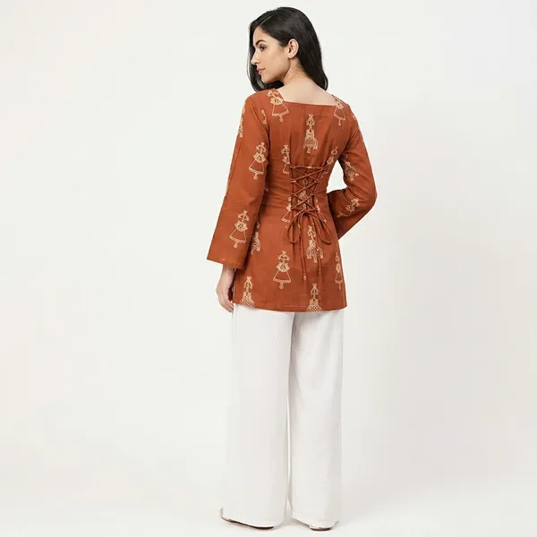 Women_Rust_Orange_Rayon_Printed_Peplum_Top_Square_Neck_Flared_Kurti_Top_Casual_Ethnic_Wear