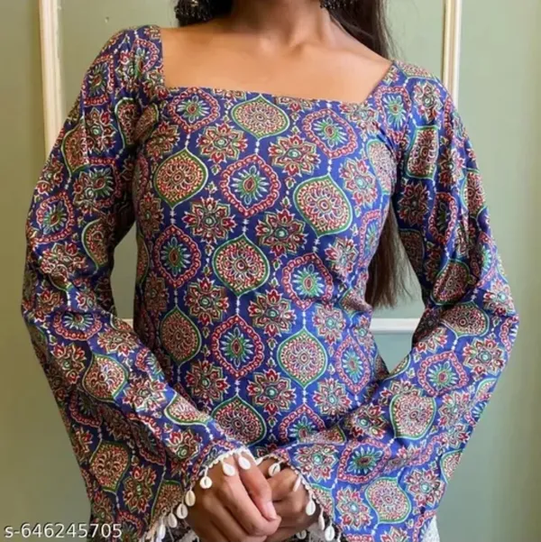 Women_Blue_Printed_Rayon_Straight_Kurti_Square_Neck_Ethnic_Kurta_Stylish_Casual_Wear