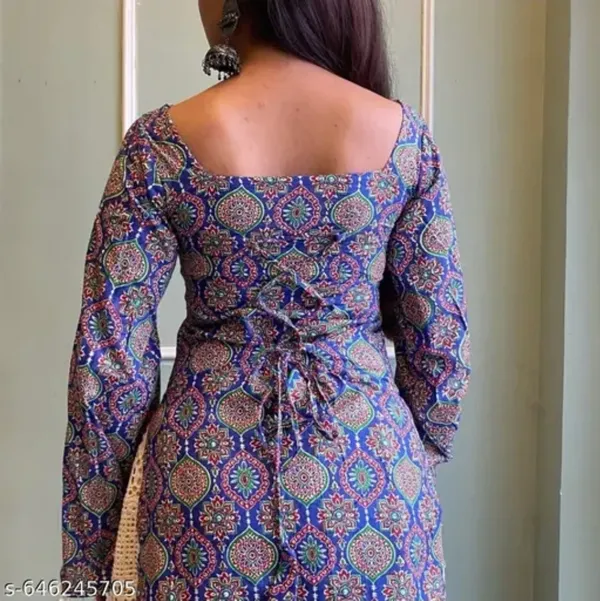 Women_Blue_Printed_Rayon_Straight_Kurti_Square_Neck_Ethnic_Kurta_Stylish_Casual_Wear