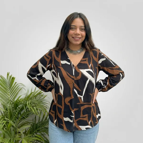 Women_Black_Abstract_Printed_V-Neck_Top_Full_Sleeve_Casual_Western_Wear_Top_For_Women