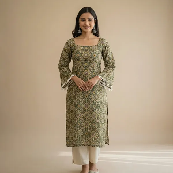 Women_Green_Printed_Rayon_Straight_Kurti_Square_Neck_Ethnic_Kurta_Casual_And_Office_Wear