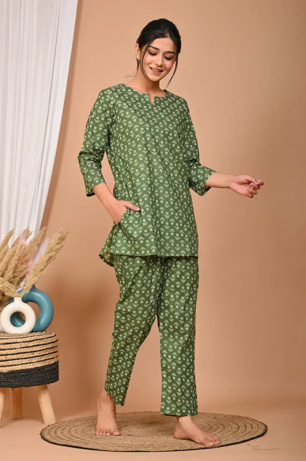 Olive_Green_Cotton_Printed_Night_Suit_For_Women