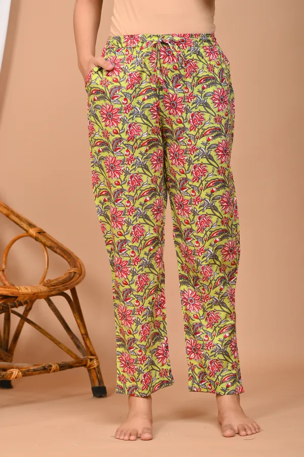 Lime_Green_Cotton_Floral_Printed_Night_Suit_Set_For_Women