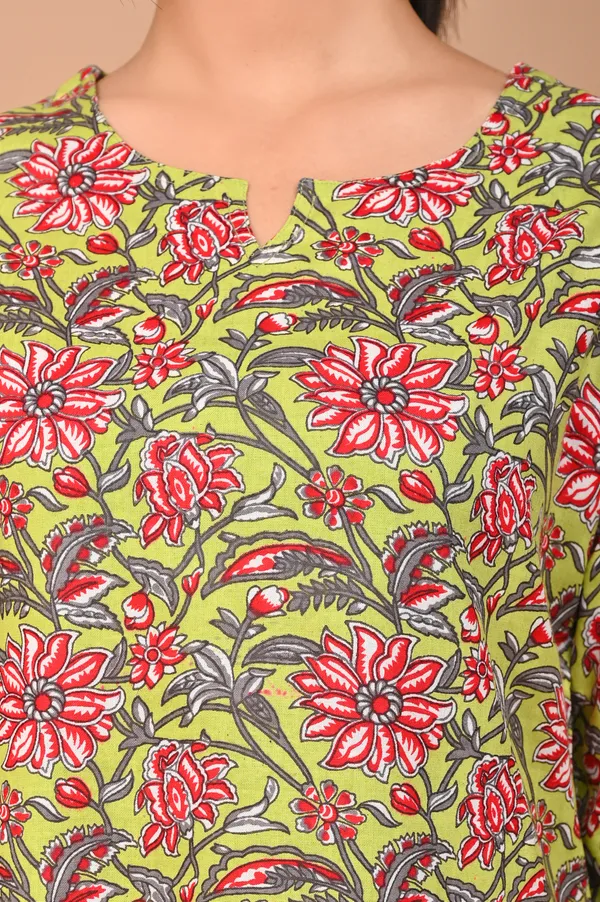 Lime_Green_Cotton_Floral_Printed_Night_Suit_Set_For_Women