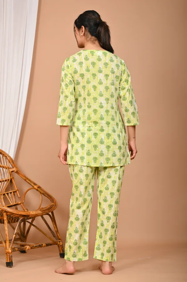 Lime_Green_Cotton_Floral_Printed_Night_Suit_Set_For_Women