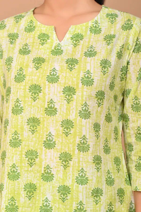 Lime_Green_Cotton_Floral_Printed_Night_Suit_Set_For_Women