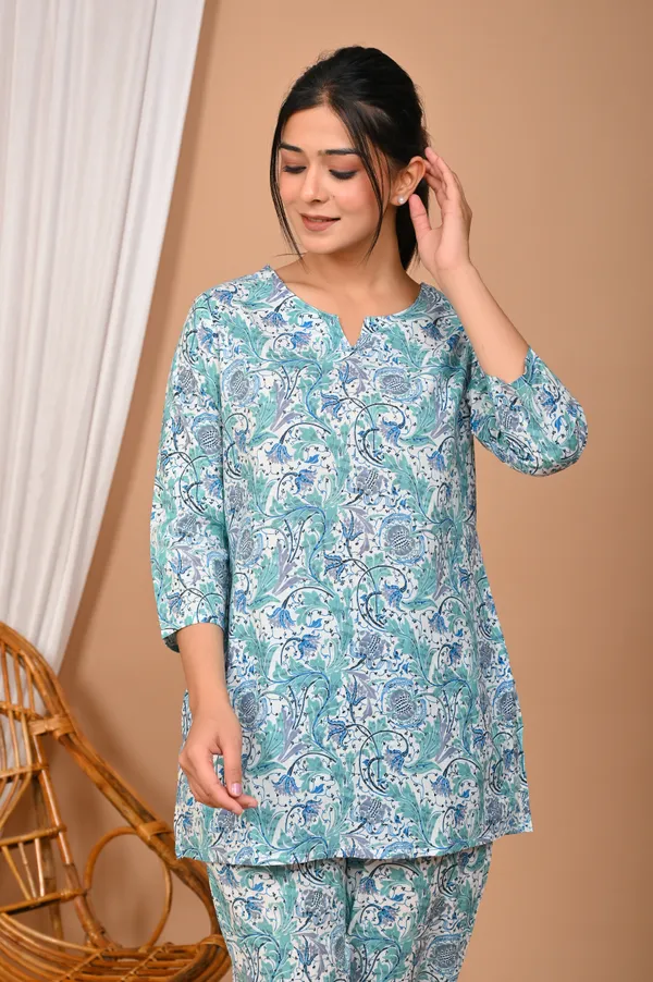 Aqua_Blue_Cotton_Paisley_Printed_Night_Suit_Set_For_Women