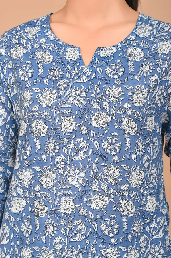 Indigo_Blue_Cotton_Floral_Printed_Night_Suit_Set_For_Women