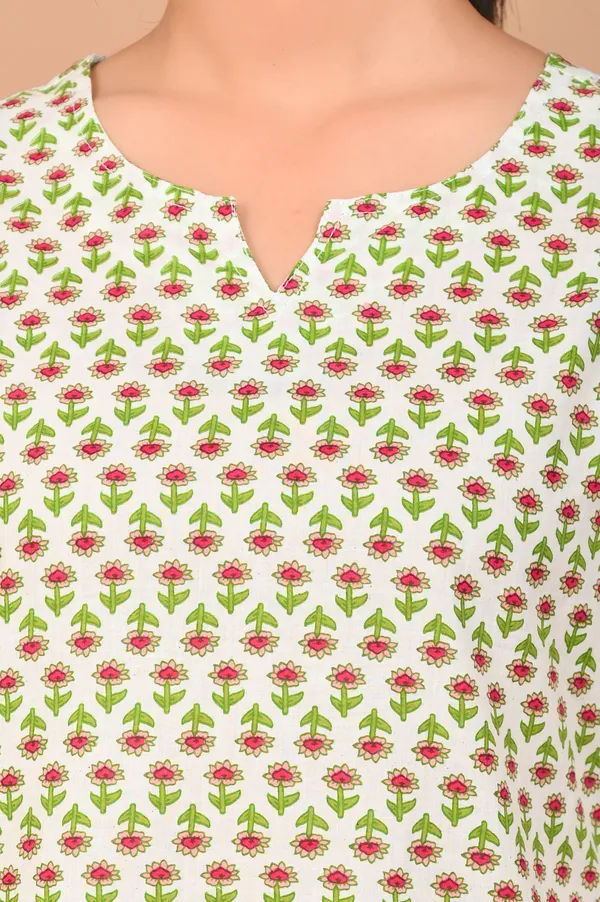 Cream_And_Green_Cotton_Floral_Printed_Night_Suit_Set_For_Women