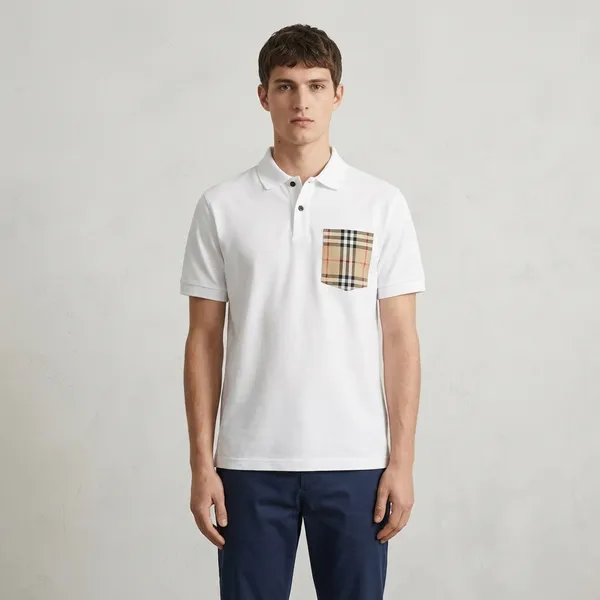 White_Cotton_Regular_Fit_Checkered_Pocket_Polo_T-Shirt_For_Men
