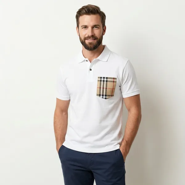White_Cotton_Regular_Fit_Checkered_Pocket_Polo_T-Shirt_For_Men