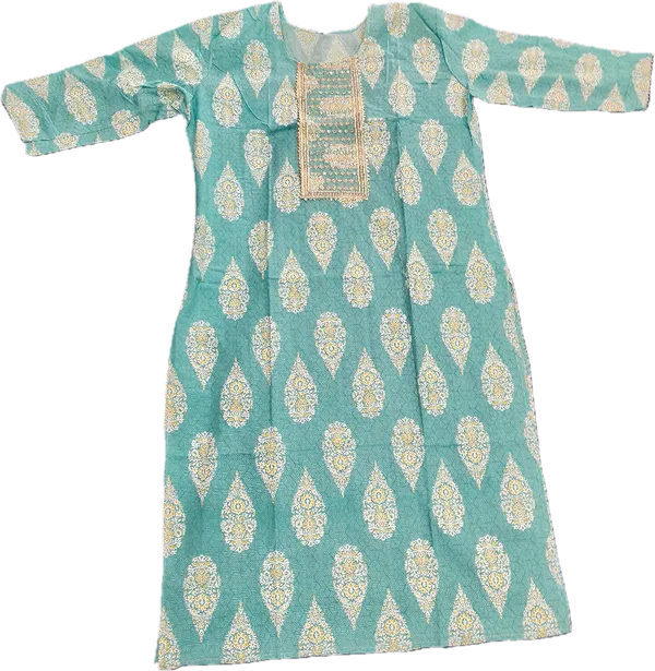 Turquoise_Green_Cotton_Printed_Kurta_Pant_Set_For_Women