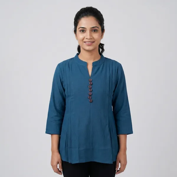 Navy_Blue_Cotton_Embroidered_Flared_Kurta_For_Women