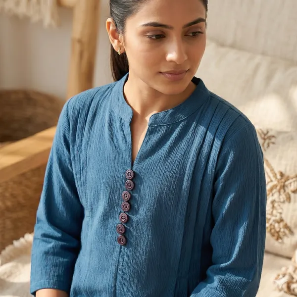 Navy_Blue_Cotton_Embroidered_Flared_Kurta_For_Women