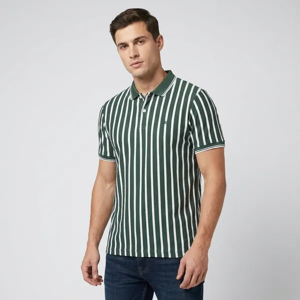 Green_And_White_Cotton_Striped_Polo_T-Shirt_For_Men