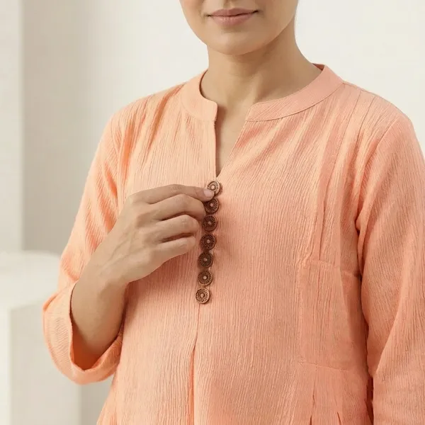 Peach_Cotton_Mix_Frill_Hem_Kurta_For_Women