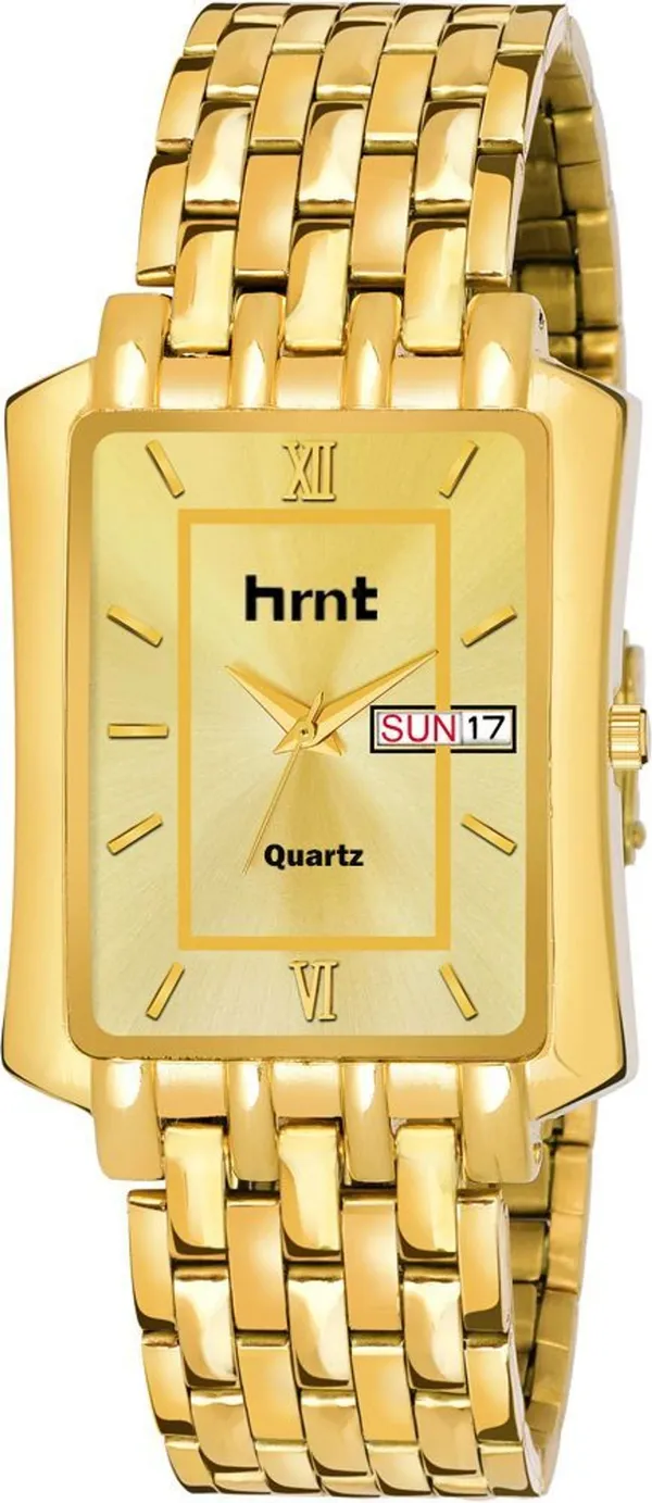 Gold_Stainless_Steel_Rectangular_Link_Bracelet_Analog_Watch_For_Men