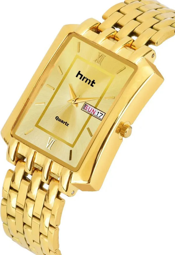 Gold_Stainless_Steel_Rectangular_Link_Bracelet_Analog_Watch_For_Men