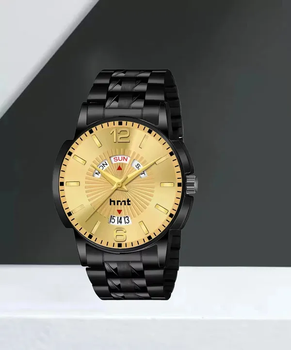 Black_And_Gold_Stainless_Steel_Sunburst_Dial_Day_Date_Analog_Watch_For_Men