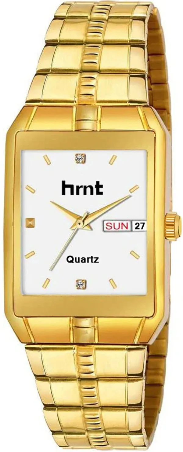 Gold_Stainless_Steel_Rectangular_Dial_Day_Date_Analog_Watch_For_Men