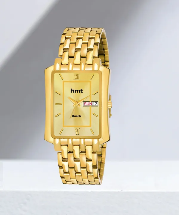 Gold_Stainless_Steel_Rectangular_Link_Bracelet_Analog_Watch_For_Men