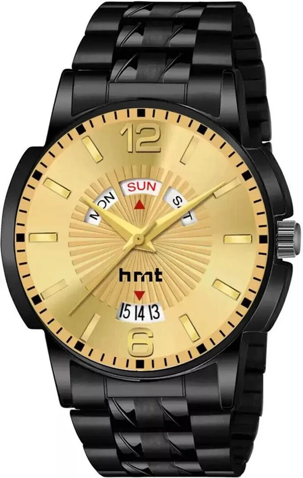 Black_And_Gold_Stainless_Steel_Sunburst_Dial_Day_Date_Analog_Watch_For_Men