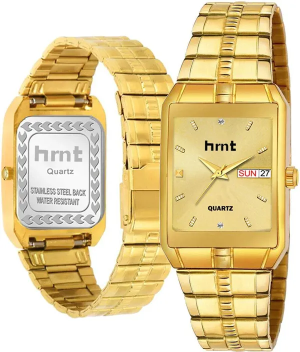 Gold_Stainless_Steel_Rectangular_Dial_Day_Date_Analog_Watch_For_Men
