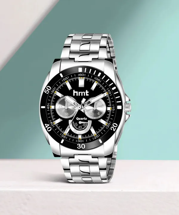 Black_And_Silver_Stainless_Steel_Chronograph_Sports_Watch_For_Men