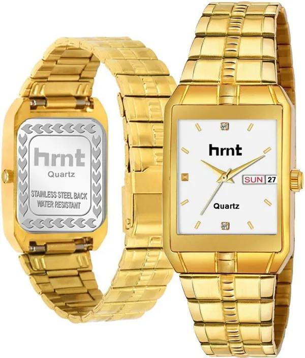 Gold_Stainless_Steel_Rectangular_Dial_Day_Date_Analog_Watch_For_Men