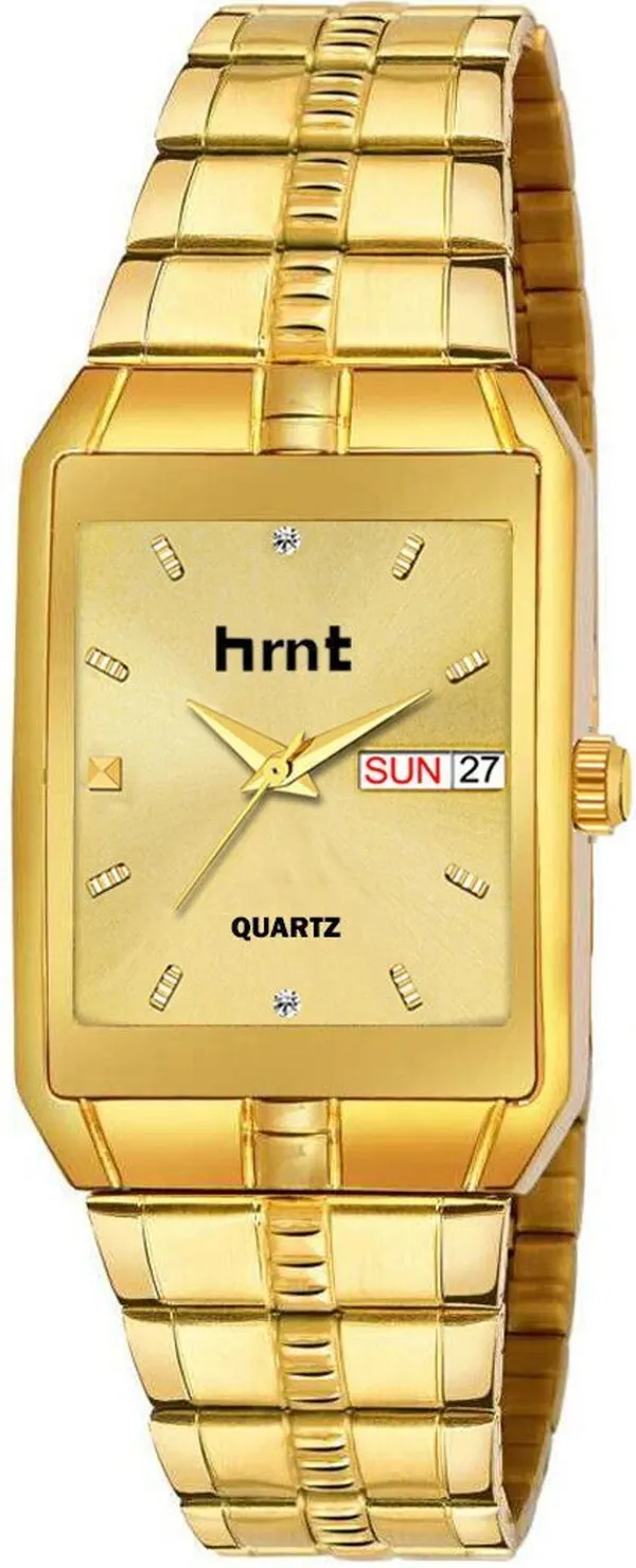 Gold_Stainless_Steel_Rectangular_Dial_Day_Date_Analog_Watch_For_Men