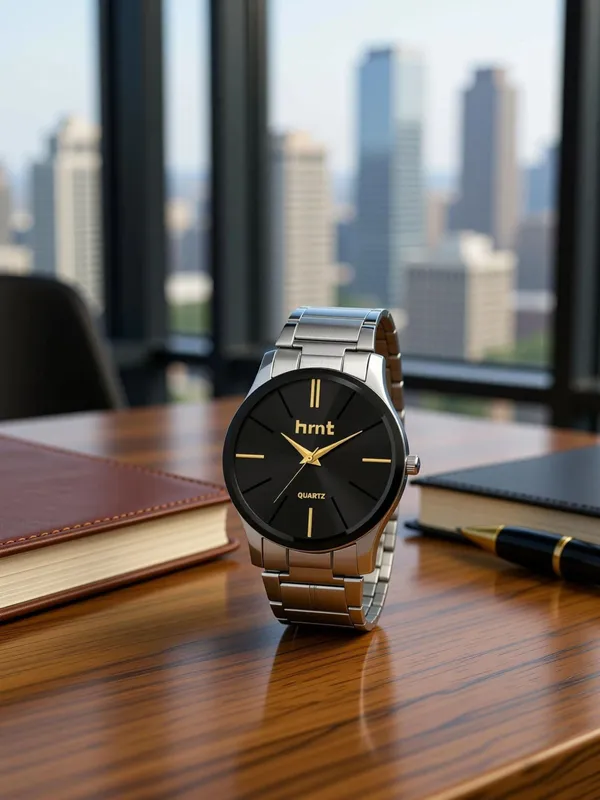 Black_And_Gold_Accent_Stainless_Steel_Quartz_Analog_Watch_For_Men